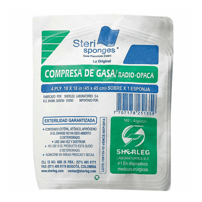 COMPRESA 0337 45 X 45  PAQ X 50 UNID SHERL7EG/6 PLIEGUES NO ESTERIL