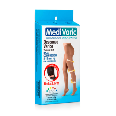 MEDIA DE COMPRESION BAJA 8-15 DAMA CADERA S BEIGE DEDOS LIBRES MEDIVARIC