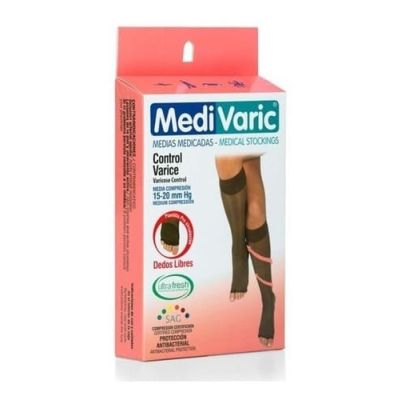 MEDIA DE COMPRESION MEDIA 15-20 DAMA RODILLA L BEIGE DEDOS LIBRES MEDIVARIC