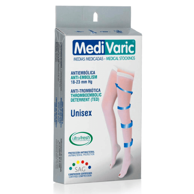 MEDIA DE COMPRESION ANTIEMBOLICA UNISEX MUSLO T-M BLANCO - MEDIVARIC