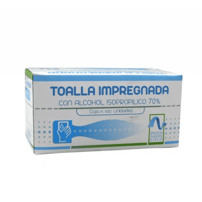 TOALLA IMPREGNADA CON ALCOHOL ISOPROPILICO 70% X 100 - MEDICAL  SUPPLIES
