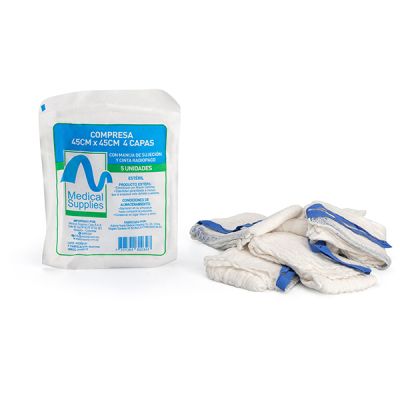 COMPRESA LAPAROTOMIA ESTERIL 45 X 45 CM 4 PLIEGUES PAQUETE X 5 UNIDADES MEDICAL SUPPLIES