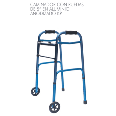 CAMINADOR CON RUEDAS 5" PLEGABLE ALUMINIO ANODIZADO KONFORT PLUS A.AJUSTABLE C/AZUL REF.KP153-AL-12
