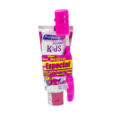 CREMA DENTAL KIDS SIN FLUOR TBO X 75CC FUCSIA GRATIS CEPILLO - PROQUIDENT