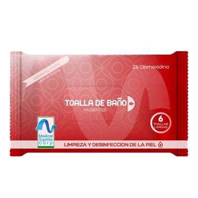 TOALLA DE BAÑO DESINFECTANTE CON CLORHEXIDINA 2% PAQ X 6 UND